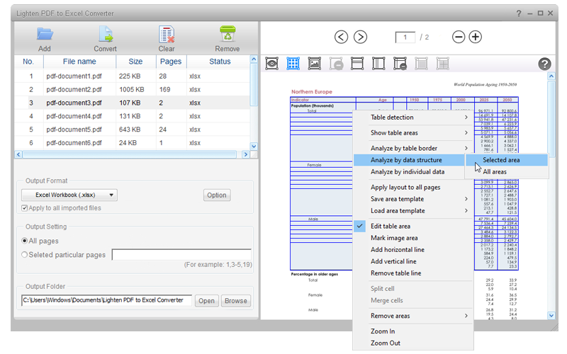 Lighten PDF to Excel Converter