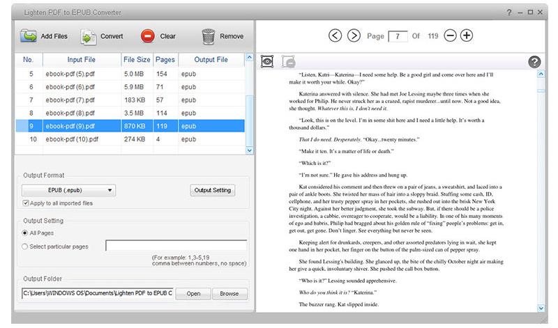 Lighten PDF to EPUB